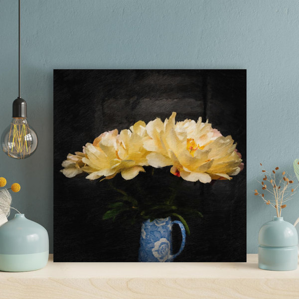 Latitude Run® White And Yellow Flower In Blue And White Ceramic Vase On Canvas Painting Wayfair